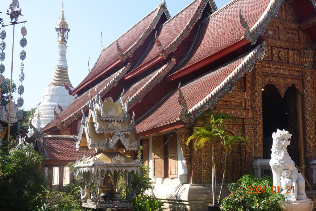 View of viharn roof and chedi at Wat Mahawan, Chiang Mai, Thailand