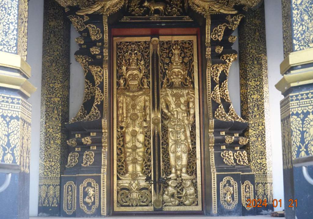 Elaborate doors at small viharn, Wat Jed Yod, Chiang Mai, Thailand