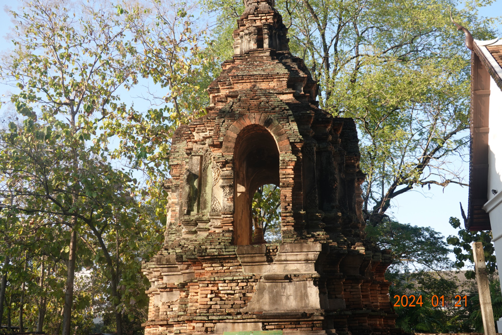 Smaller, old brick chedi behind ubosot, Wat Jed Yod, Chiang Mai, Thailand